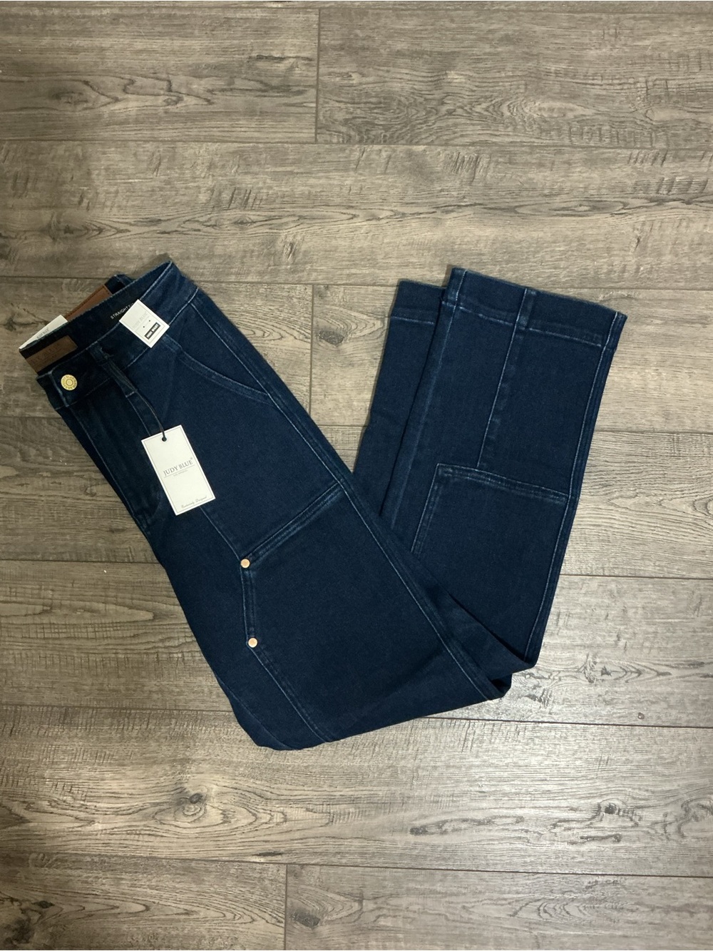 New! Judy Blue Dark Blue Wide Leg Jeans Work Office Studs Cargo NWT Size 3